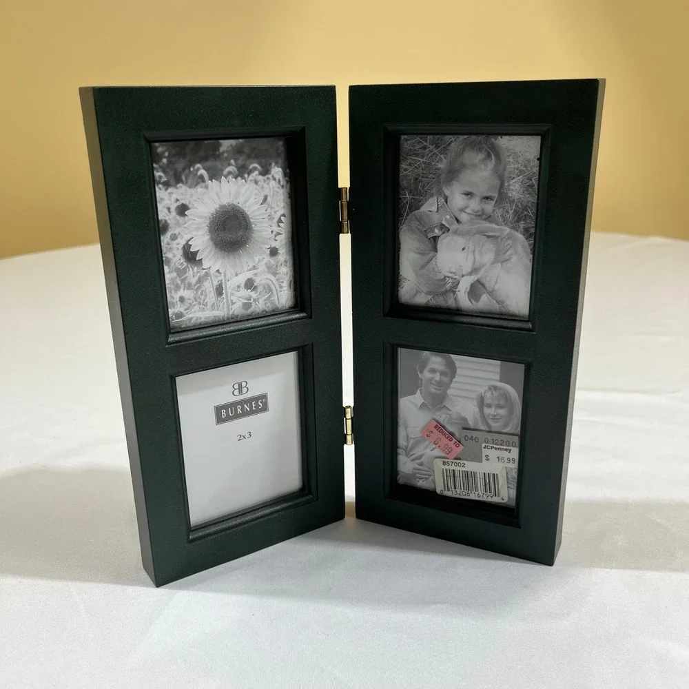 Burnes of Boston Picture Frame 2x3 Dark Green Hinged 4-Photo Wood Frame